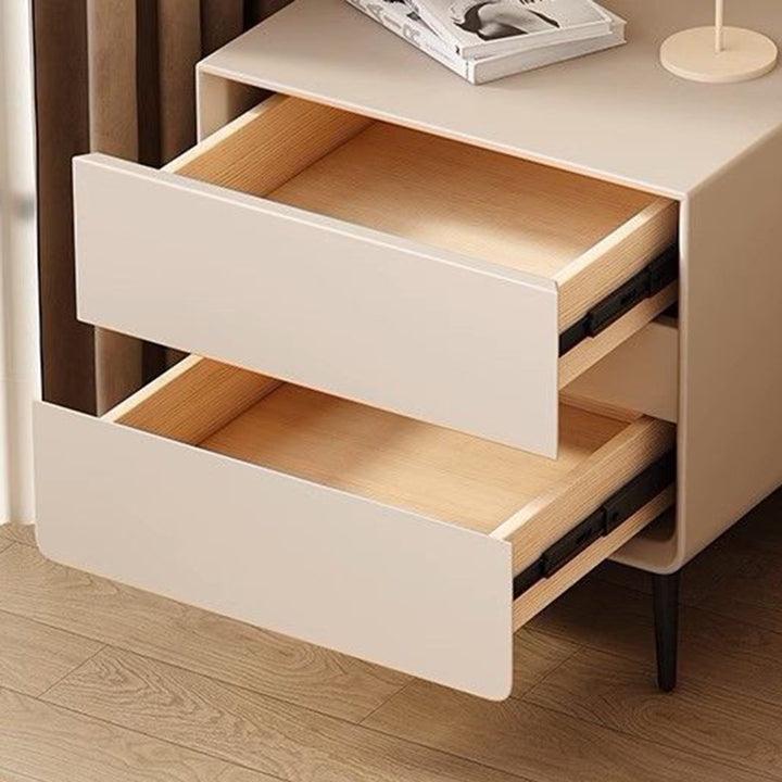 Table de chevet cylindrique carré en bois massif et métal avec cuir synthétique de luxe moderne avec 2 tiroirs pour chambre à coucher 
