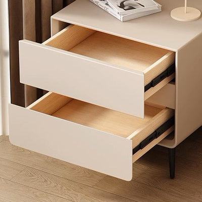 Modern Luxury Faux Leather Solid Wood Metal Cylindrical Square Nightstand With 2 Drawers For Bedroom
