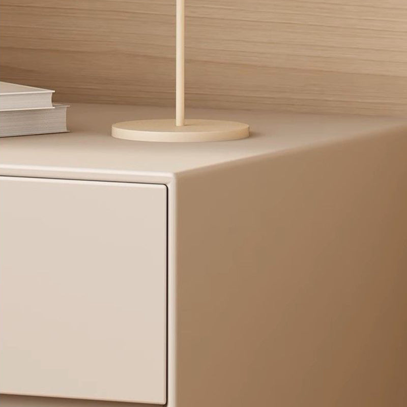Modern Luxury Faux Leather Solid Wood Metal Cylindrical Square Nightstand With 2 Drawers For Bedroom