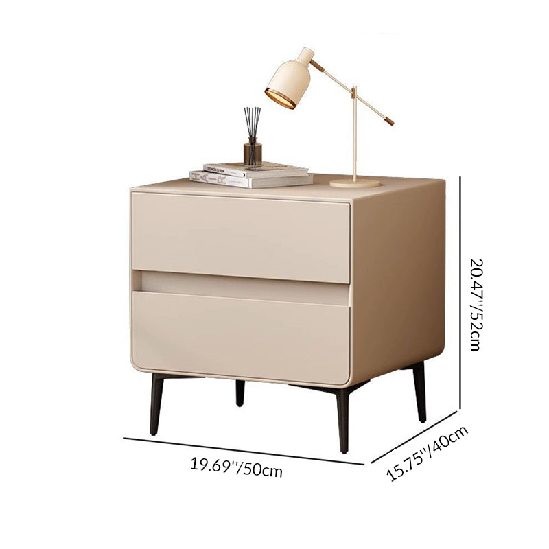 Modern Luxury Faux Leather Solid Wood Metal Cylindrical Square Nightstand With 2 Drawers For Bedroom
