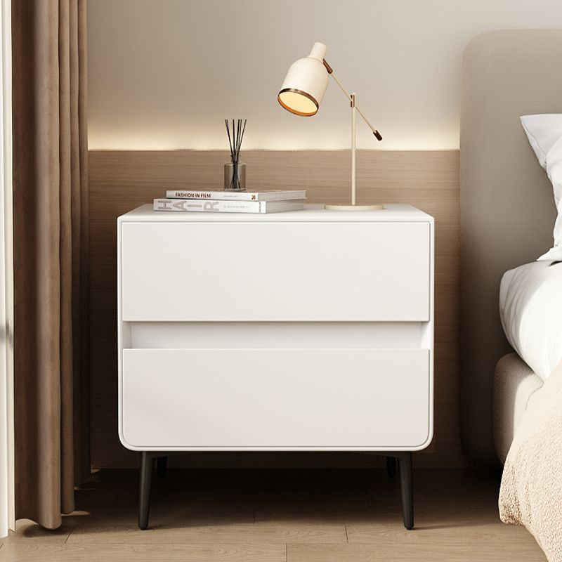 Modern Luxury Faux Leather Solid Wood Metal Cylindrical Square Nightstand With 2 Drawers For Bedroom