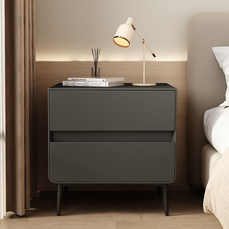 Modern Luxury Faux Leather Solid Wood Metal Cylindrical Square Nightstand With 2 Drawers For Bedroom