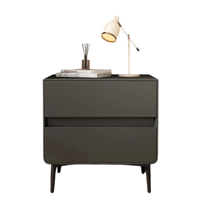 Table de chevet cylindrique carré en bois massif et métal avec cuir synthétique de luxe moderne avec 2 tiroirs pour chambre à coucher 