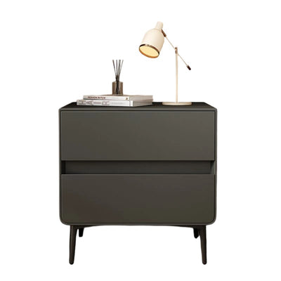 Modern Luxury Faux Leather Solid Wood Metal Cylindrical Square Nightstand With 2 Drawers For Bedroom