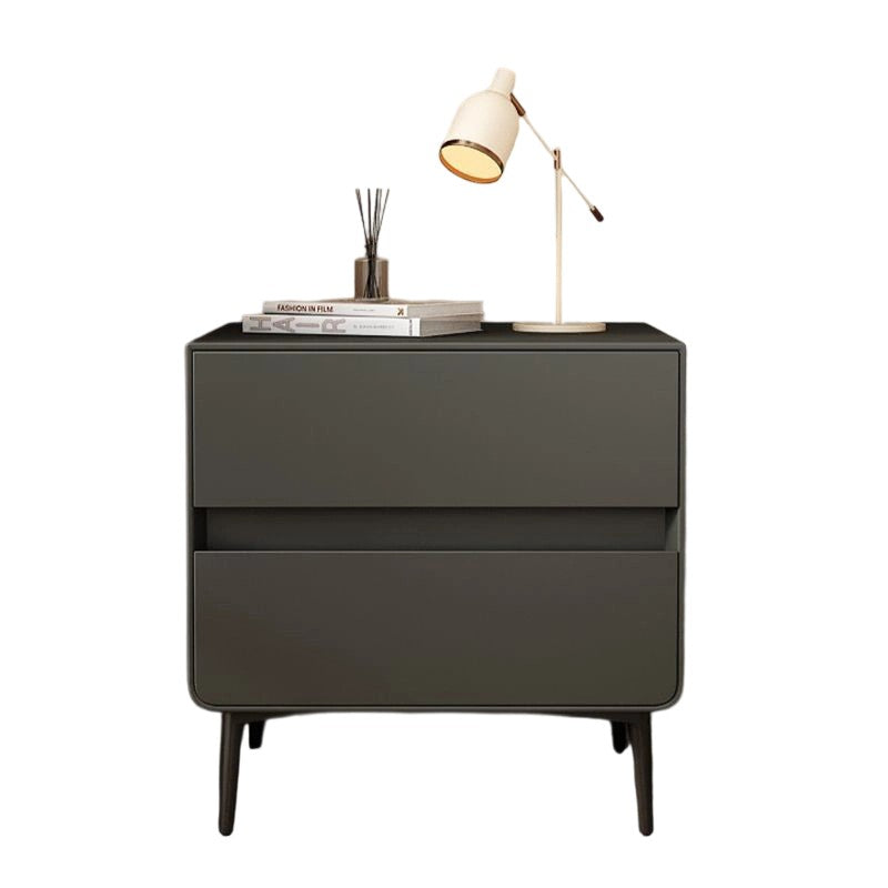 Modern Luxury Faux Leather Solid Wood Metal Cylindrical Square Nightstand With 2 Drawers For Bedroom