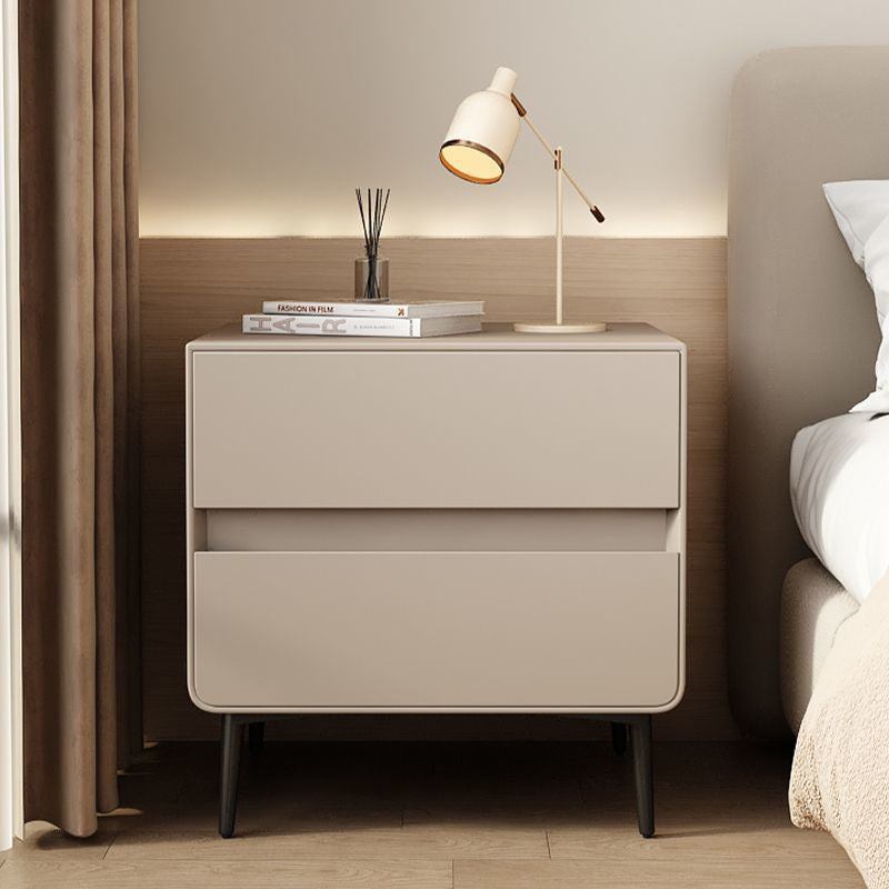 Modern Luxury Faux Leather Solid Wood Metal Cylindrical Square Nightstand With 2 Drawers For Bedroom