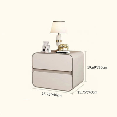 Modern Minimalist Microfiber Leather Solid Wood Curved Square Nightstand With 2 Drawers For Bedroom