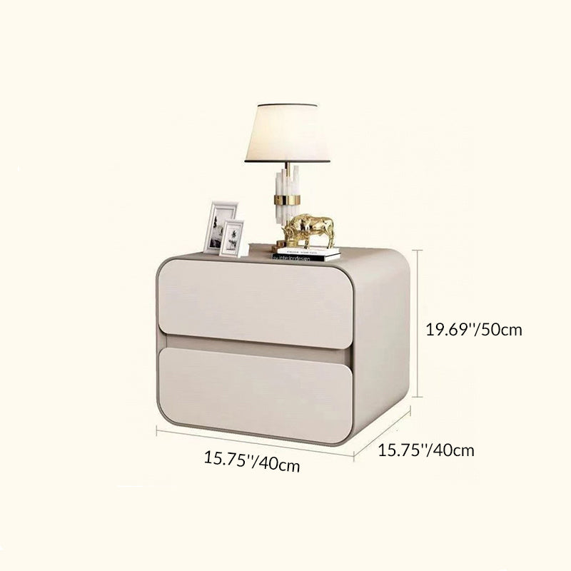 Modern Minimalist Microfiber Leather Solid Wood Curved Square Nightstand With 2 Drawers For Bedroom