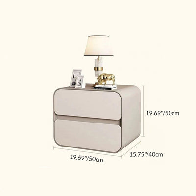 Modern Minimalist Microfiber Leather Solid Wood Curved Square Nightstand With 2 Drawers For Bedroom