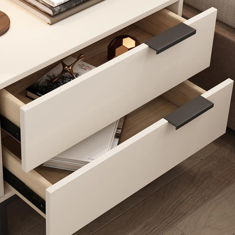 Modern Minimalist Solid Wood Carbon Steel Metal Square Rectangular Nightstand With 2 Drawers For Bedroom