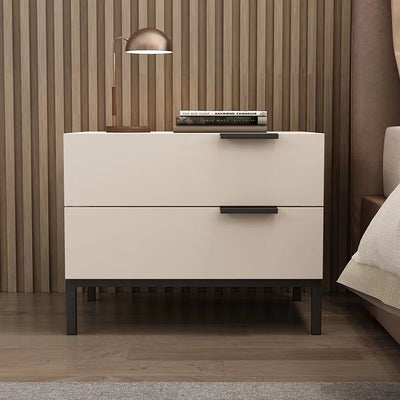 Modern Minimalist Solid Wood Carbon Steel Metal Square Rectangular Nightstand With 2 Drawers For Bedroom