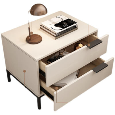 Modern Minimalist Solid Wood Carbon Steel Metal Square Rectangular Nightstand With 2 Drawers For Bedroom