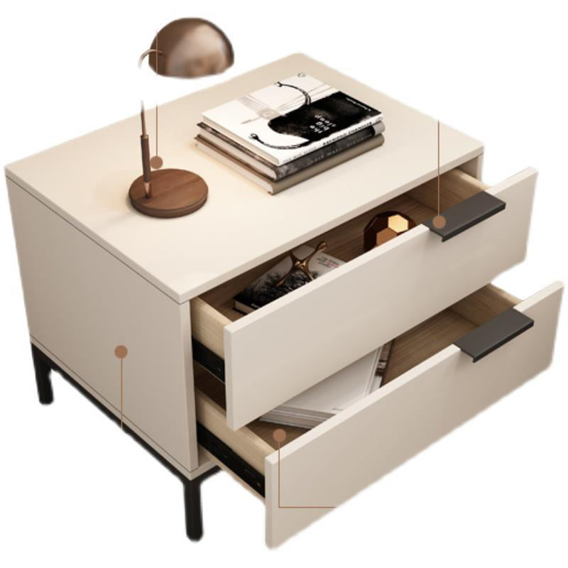 Modern Minimalist Solid Wood Carbon Steel Metal Square Rectangular Nightstand With 2 Drawers For Bedroom