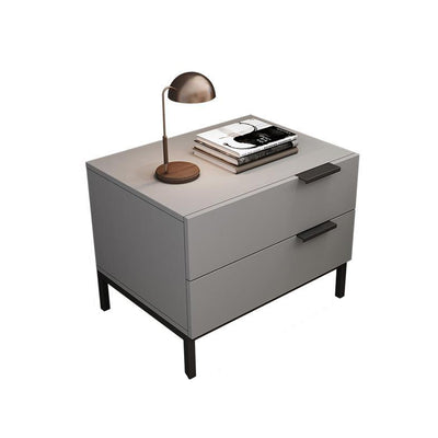 Modern Minimalist Solid Wood Carbon Steel Metal Square Rectangular Nightstand With 2 Drawers For Bedroom