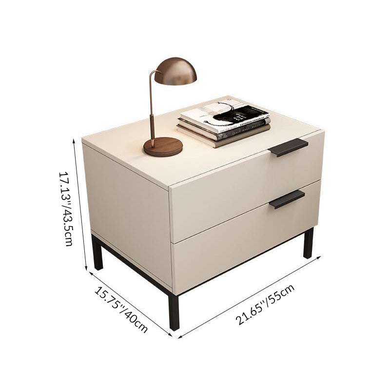 Modern Minimalist Solid Wood Carbon Steel Metal Square Rectangular Nightstand With 2 Drawers For Bedroom