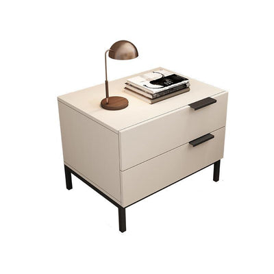 Modern Minimalist Solid Wood Carbon Steel Metal Square Rectangular Nightstand With 2 Drawers For Bedroom