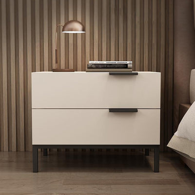 Modern Minimalist Solid Wood Carbon Steel Metal Square Rectangular Nightstand With 2 Drawers For Bedroom