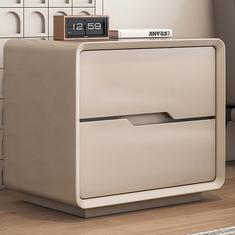 Contemporary Scandinavian Solid Wood Metal Rounded Rectangular Nightstand With 2 Drawers For Bedroom