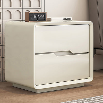 Contemporary Scandinavian Solid Wood Metal Rounded Rectangular Nightstand With 2 Drawers For Bedroom