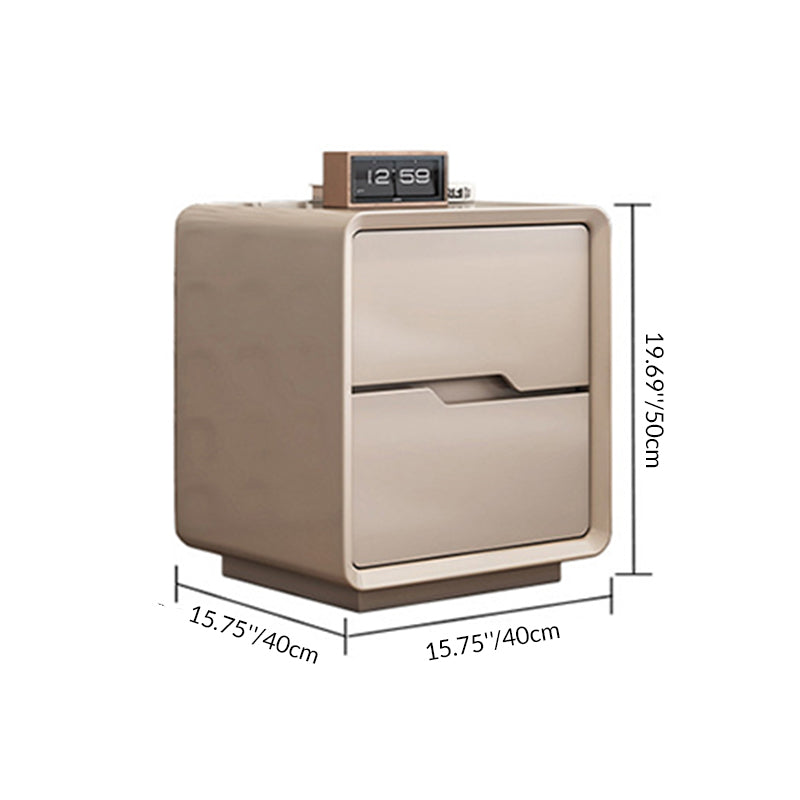Contemporary Scandinavian Solid Wood Metal Rounded Rectangular Nightstand With 2 Drawers For Bedroom