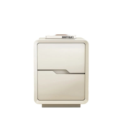 Contemporary Scandinavian Solid Wood Metal Rounded Rectangular Nightstand With 2 Drawers For Bedroom
