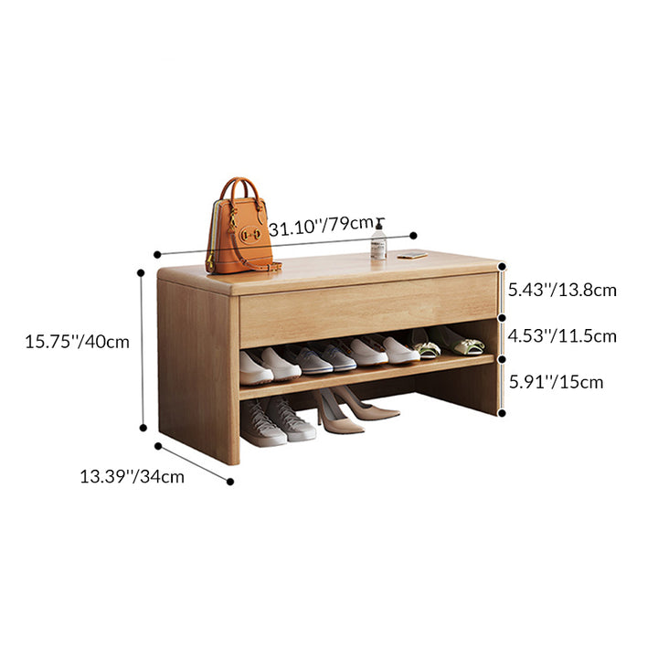 Modern Minimalist Rubberwood Rectangular Shoe Storage With 1-Drawer For Entryway &amp; Living Room