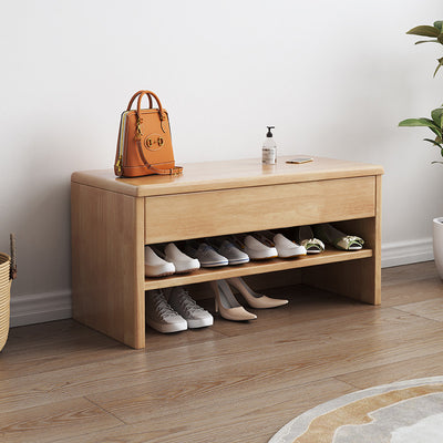 Modern Minimalist Rubberwood Rectangular Shoe Storage With 1-Drawer For Entryway & Living Room