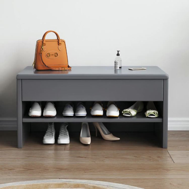 Modern Minimalist Rubberwood Rectangular Shoe Storage With 1-Drawer For Entryway &amp; Living Room
