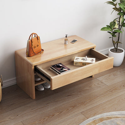 Modern Minimalist Rubberwood Rectangular Shoe Storage With 1-Drawer For Entryway & Living Room