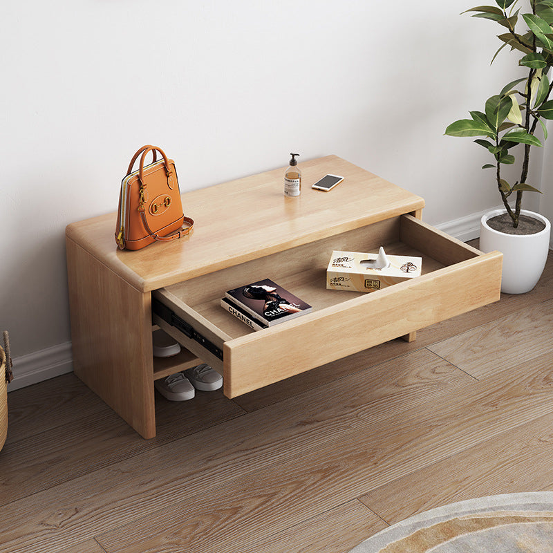 Modern Minimalist Rubberwood Rectangular Shoe Storage With 1-Drawer For Entryway & Living Room