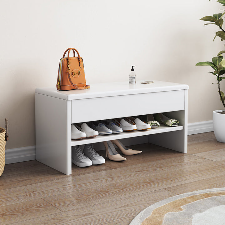 Modern Minimalist Rubberwood Rectangular Shoe Storage With 1-Drawer For Entryway &amp; Living Room