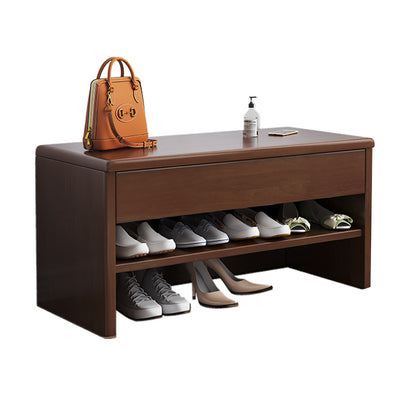Modern Minimalist Rubberwood Rectangular Shoe Storage With 1-Drawer For Entryway & Living Room