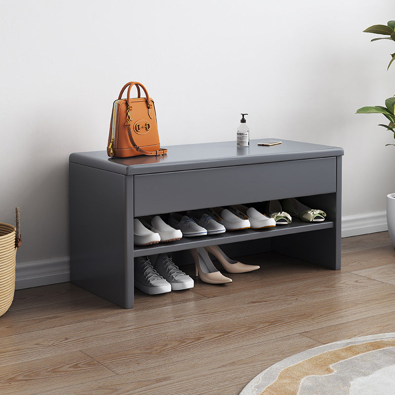 Modern Minimalist Rubberwood Rectangular Shoe Storage With 1-Drawer For Entryway & Living Room