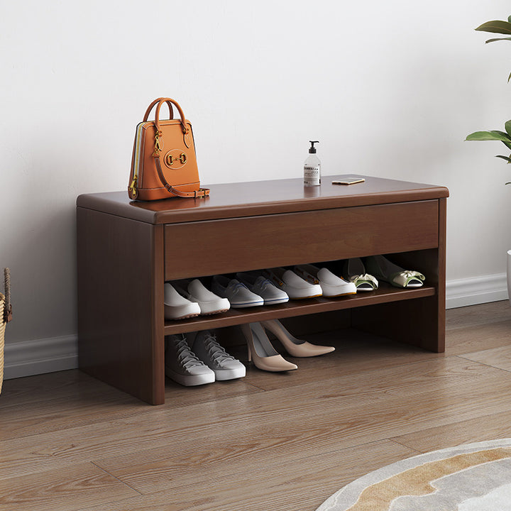 Modern Minimalist Rubberwood Rectangular Shoe Storage With 1-Drawer For Entryway &amp; Living Room