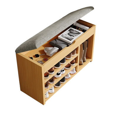 Traditional Vintage Solid Wood Linen Flip-Top Rectangular Shoe Storage With 2/3-Tiers For Entryway & Living Room