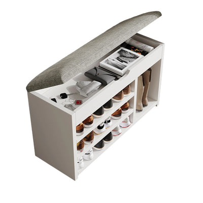 Traditional Vintage Solid Wood Linen Flip-Top Rectangular Shoe Storage With 2/3-Tiers For Entryway & Living Room