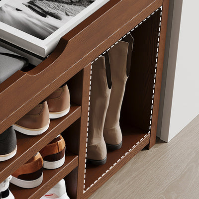 Traditional Vintage Solid Wood Linen Flip-Top Rectangular Shoe Storage With 2/3-Tiers For Entryway & Living Room