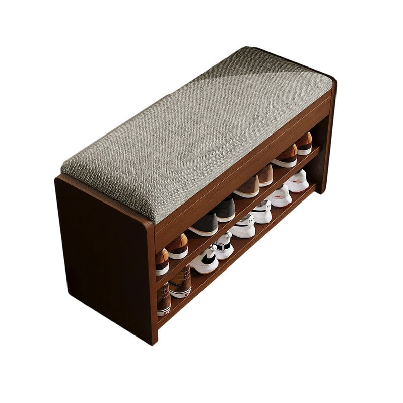 Traditional Vintage Solid Wood Linen Flip-Top Rectangular Shoe Storage With 2/3-Tiers For Entryway & Living Room