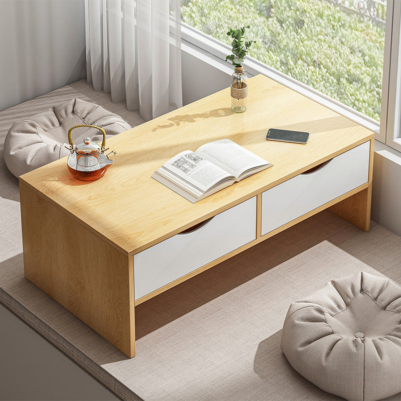 Traditional Japanese Medium-Density Fiberboard Rectangular Side Table 2-Drawer For Living Room