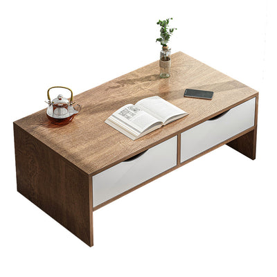 Traditional Japanese Medium-Density Fiberboard Rectangular Side Table 2-Drawer For Living Room