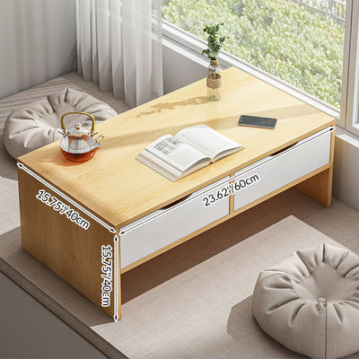 Traditional Japanese Medium-Density Fiberboard Rectangular Side Table 2-Drawer For Living Room