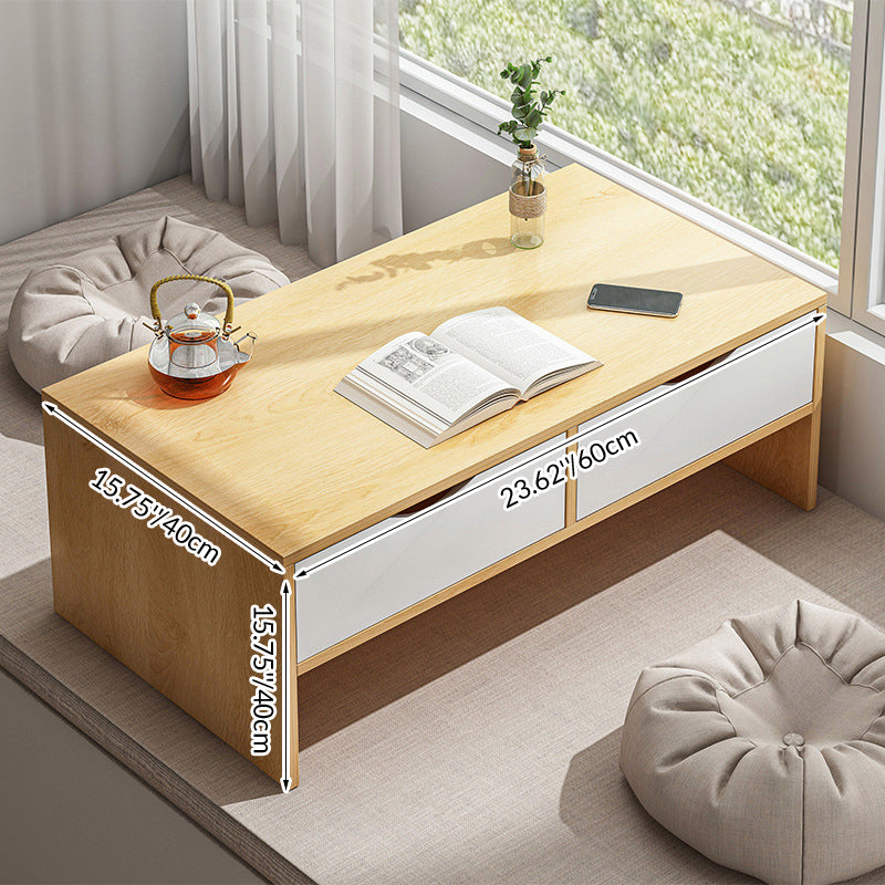 Traditional Japanese Medium-Density Fiberboard Rectangular Side Table 2-Drawer For Living Room
