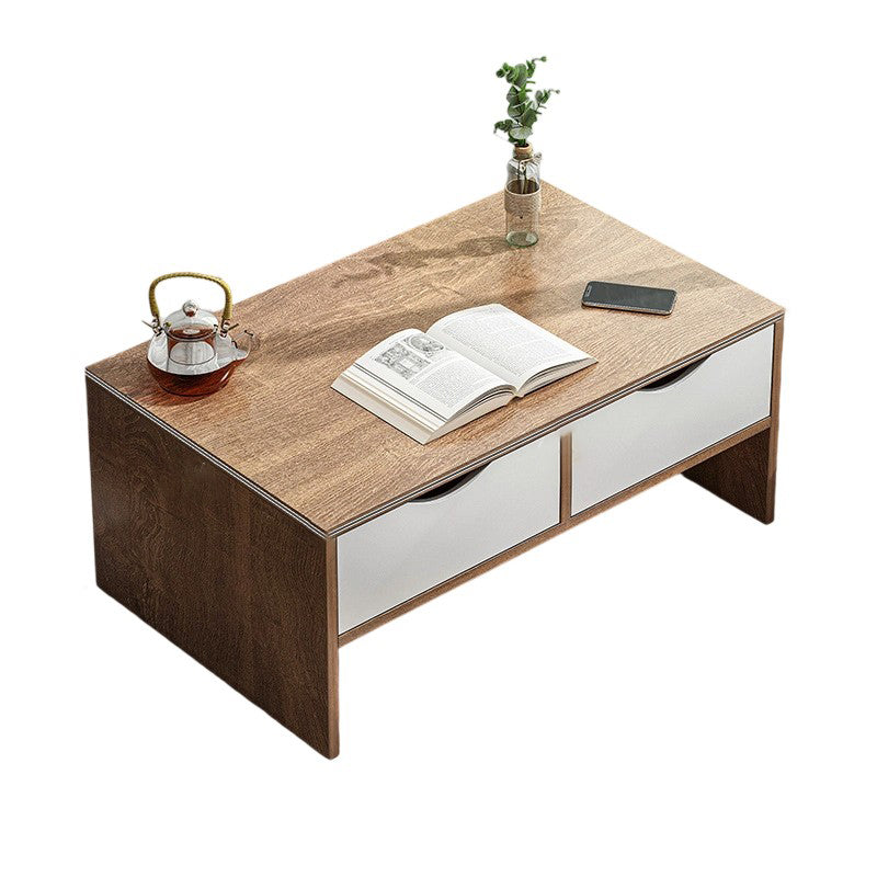 Traditional Japanese Medium-Density Fiberboard Rectangular Side Table 2-Drawer For Living Room