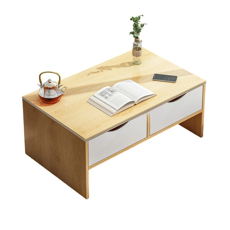 Traditional Japanese Medium-Density Fiberboard Rectangular Side Table 2-Drawer For Living Room