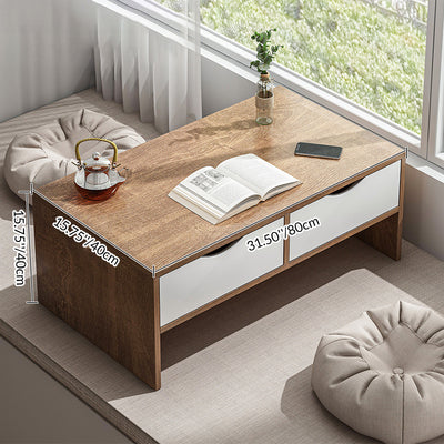 Traditional Japanese Medium-Density Fiberboard Rectangular Side Table 2-Drawer For Living Room