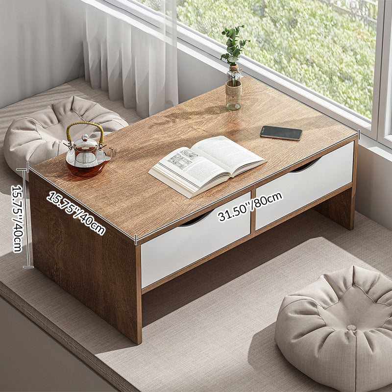 Traditional Japanese Medium-Density Fiberboard Rectangular Side Table 2-Drawer For Living Room