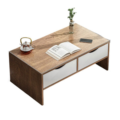 Traditional Japanese Medium-Density Fiberboard Rectangular Side Table 2-Drawer For Living Room