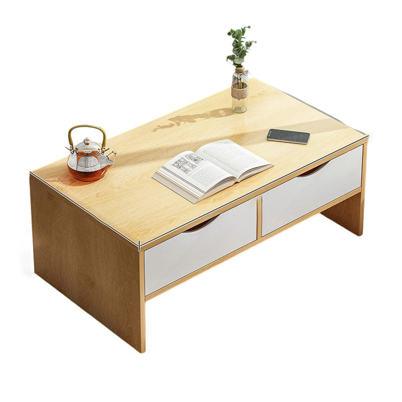 Traditional Japanese Medium-Density Fiberboard Rectangular Side Table 2-Drawer For Living Room