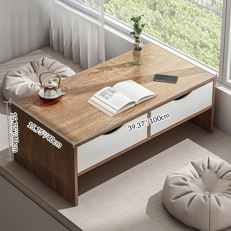 Traditional Japanese Medium-Density Fiberboard Rectangular Side Table 2-Drawer For Living Room