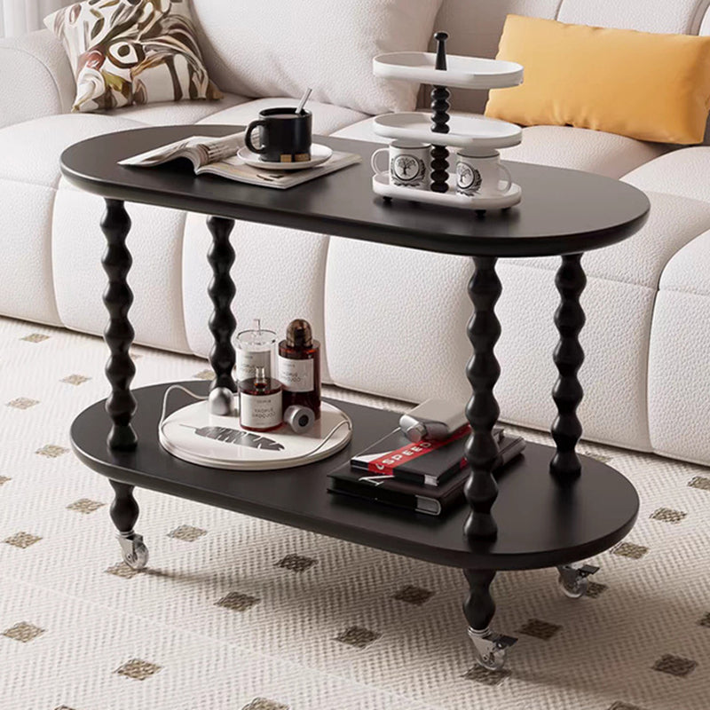 Contemporary Creative Engineered Wood Metal Movable Oval Side Table 2-Tier For Living Room
